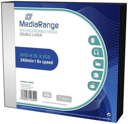 DVD+R MEDIARANGE DL 8.5GB SLIMCASE PACK 5 5 Stuk