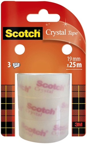Plakband Scotch Crystal 19mmx25m transparant 3 Rol