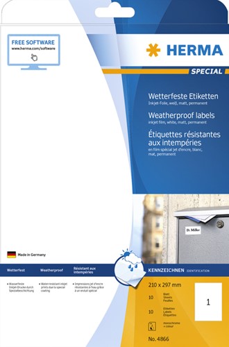 Etiket HERMA 4866 210x297mm A4 folie 10st wit 10 Vel-6