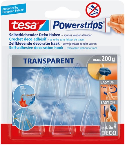 Haak tesa Powerstrips Deco transparant zelfkl 5st 5 Stuk
