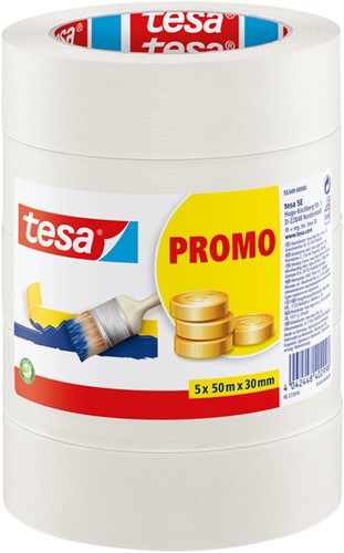 Afplaktape tesa 50mx30mm beige 5 rol 1 Stuk