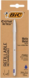 Balpen Bic Cristal Re-new 1 pen + 2 vull M blauw 1 Stuk