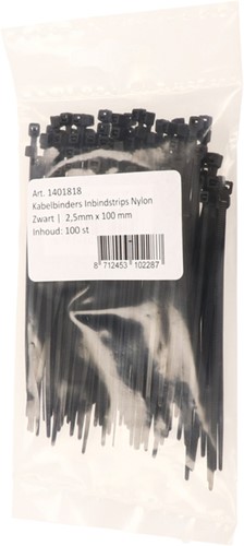 Inbindstrips IEZZY nylon 2.5x100mm D 20.5mm zwart 100 Stuk