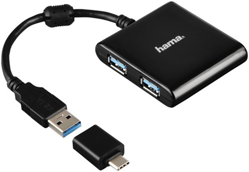 Hub Hama USB-C 3.1 4 poort USB-A zwart 1 Stuk
