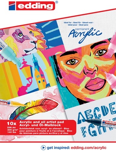Olie-acrylblok edding 30010 A4 10 vel 300gr wit 1 Stuk