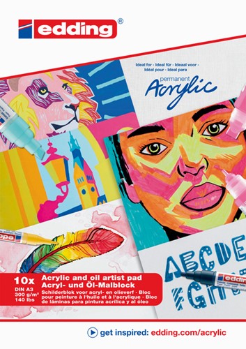 Olie-acrylblok edding 30010 A3 10 vel 300gr wit 1 Stuk