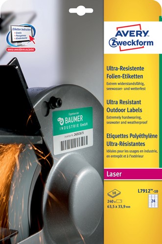 Etiket Avery L7912-10 63.5x33.9 polyester wt 240st 10 Vel