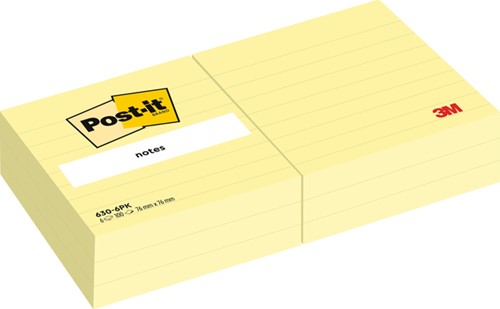 Memoblok 3M Post-it 630 76x76 mm lijn geel 6 Stuk