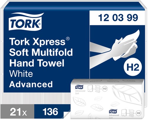 Handdoek Tork H2 Advanced 2laags 212x340mm wit 21 Stuk
