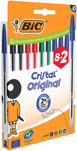 Balpen Bic Cristal M 10st assorti 10 Stuk-3