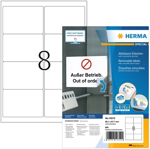 Etiket HERMA 10312 99.1x67.7 verw wit 800 etiket 100 Vel