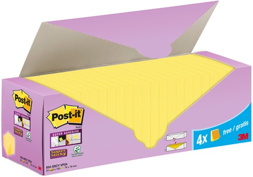 Memoblok 3M Post-it 654-SSCY 76x76mm geel 24 Stuk