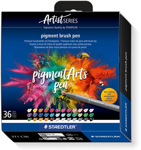 Brushpen Staedtler pigment pen etui 36 st 36 Stuk
