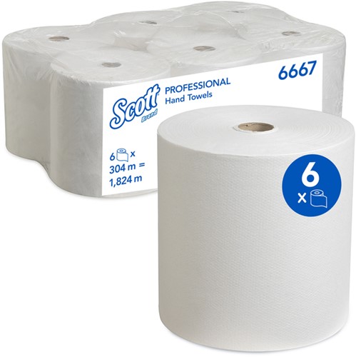 Handdoekrol Scott 1-laags 304m wit 6667 6 Rol