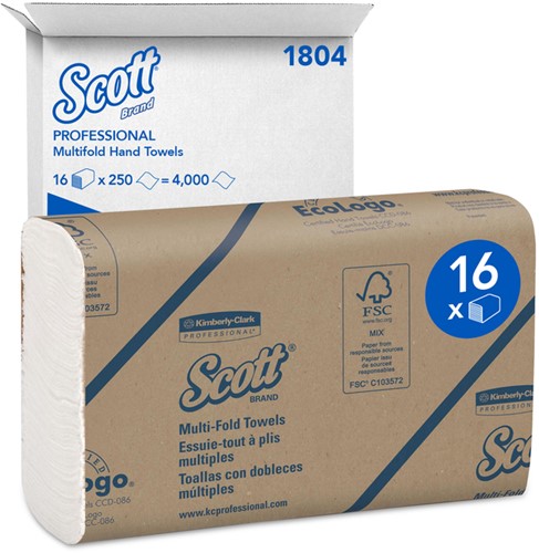 Handdoek Scott1-laags 230x235mm 16x250st wit 1804 16 pak