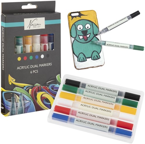Acrylmarker Nassau Dual tip set à 6 kleuren 1 Doos-2