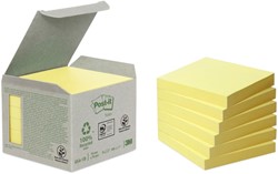 Memoblok Post-it 654-1B 76x76mm recycled geel 6 Stuk