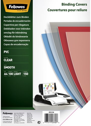Voorblad Fellowes A4 PVC 150micron transparant 100 Stuk