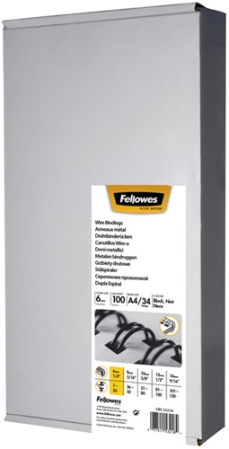 Draadrug Fellowes 34 rings 6mm A4 zwart 100 Stuk