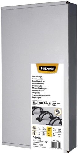 Draadrug Fellowes 10mm 34rings A4 zilver 100 Stuk