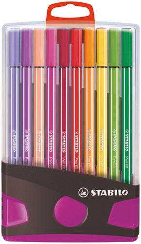 Viltstift STABILO Pen 68/20 antrac/roze etui 20st 20 Stuk