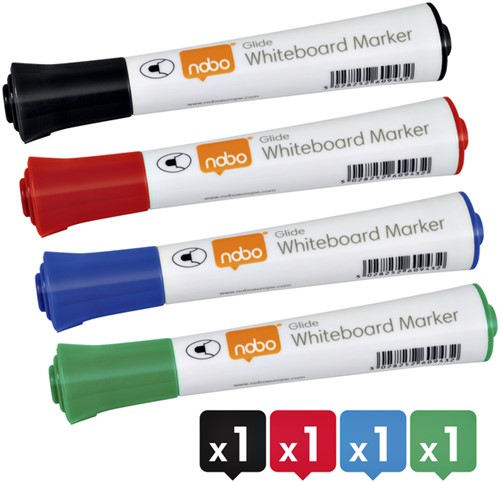 Whiteboardmarker Nobo glide rond 3mm ass 4 Stuk-2