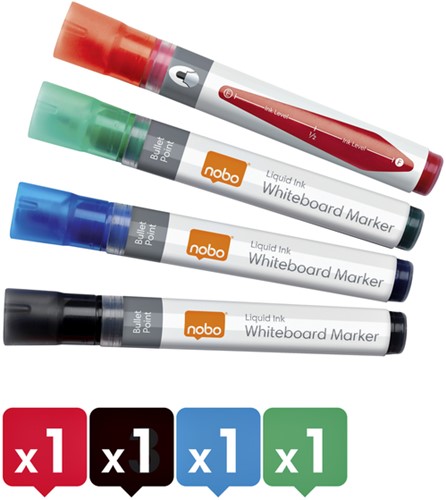 Whiteboardmarker Nobo liquid rond 3mm ass 4 Stuk-2