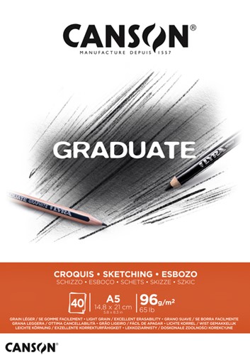 Schetspapier Canson Graduate Sketch 96gr A5 wit 1 Stuk