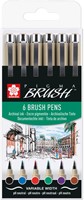 Brushpen Sakura Pigma Brush set 6 stuks zwart 6 Stuk