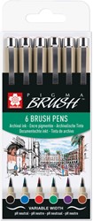 Brushpen Sakura Pigma Brush set 6 stuks zwart 6 Stuk
