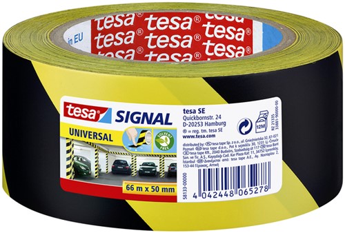 Waarschuwingstape tesa 66mx50mm geel zwart 1 Rol