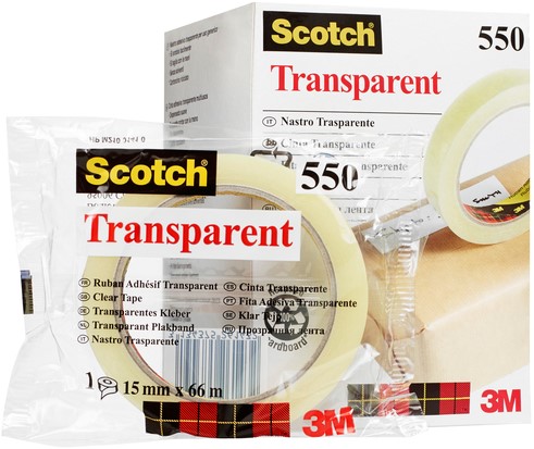 Plakband Scotch 550 15mmx66m transparant 1 Stuk