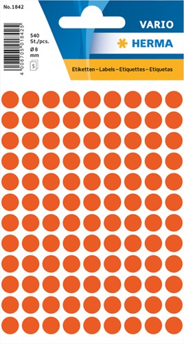Etiket HERMA 1842 rond 8mm rood 540st 5 Vel