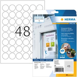 Etiket HERMA 4571 30mm rond folie wit 960st 20 Vel