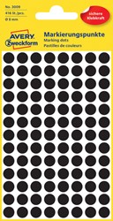 Etiket Avery 3009 rond 8mm zwart 416st 4 Vel