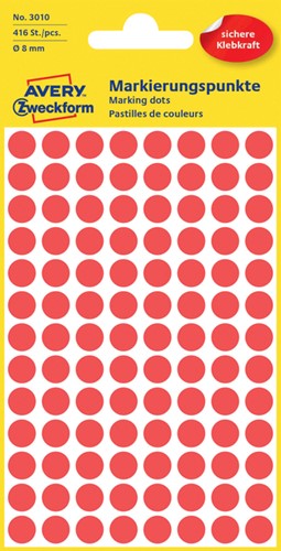 Etiket Avery 3010 rond 8mm rood 416st 4 Vel
