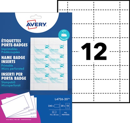 Badgekaart Avery L4726-20 40x75mm perf 20vel 20 Vel-2