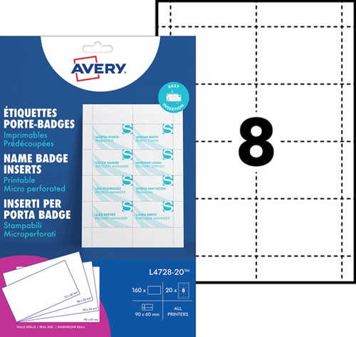 Badgekaart Avery L4728-20 60x90mm perf 20vel 20 Vel-2