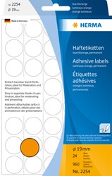 Etiket HERMA 2254 rond 19mm fluor oranje 960st 32 Vel
