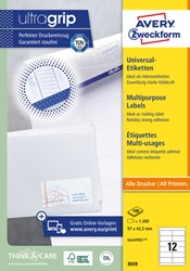 Etiket Avery 3659 97x42.3mm wit 1200st 100 Vel