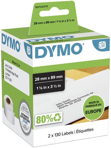 LABEL ETIKET DYMO 99010 89MMX28MM ADRES 260ST 2 Rol