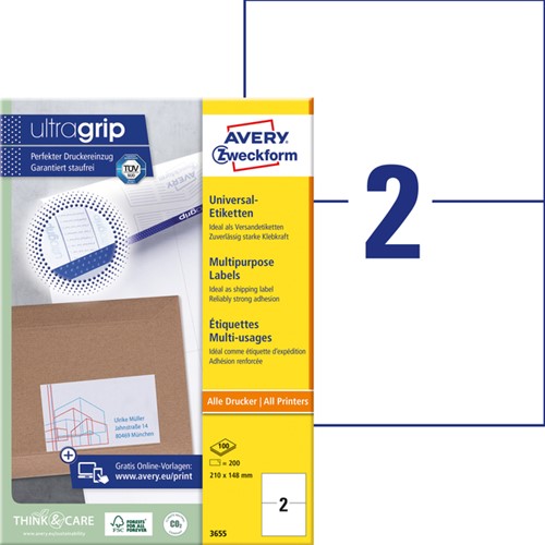 Etiket Avery 3655 210x148mm A5 wit 200st 100 Vel-2