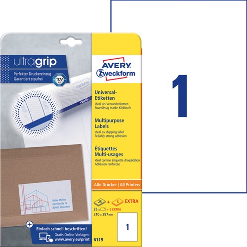 Etiket Avery 6119 210x297mm A4 wit 25st 25 Vel-3