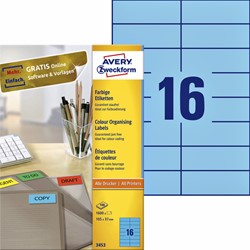 Etiket Avery 3453 105x37mm blauw 1600st 100 Vel