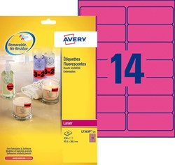 Etiket Avery L7363P-25 99.1x38.1mm roze 340st 25 Vel