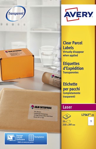 Etiket Avery L7567-25 210x297mm tr 25st 25 Vel