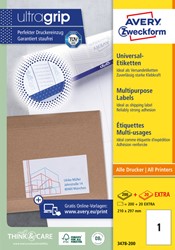 Etiket Avery 3478 210x297mm A4 wit 200st 200 Vel