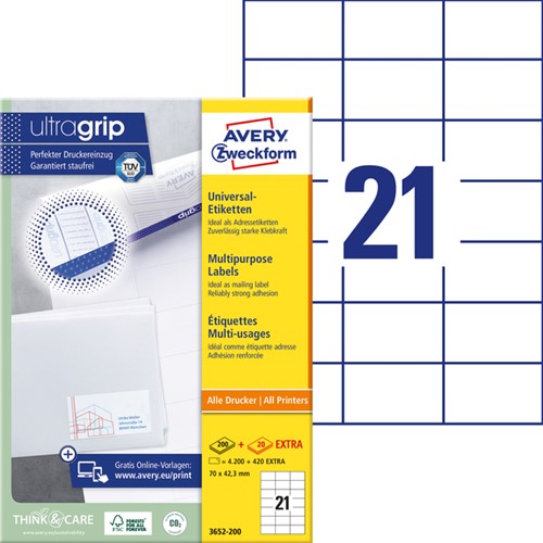 Etiket Avery 3652 70x42.3mm wit 4200st 200 Vel-2
