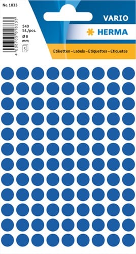 Etiket HERMA 1833 rond 8mm donkerblauw 540stuks 5 Vel