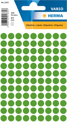 Etiket HERMA 1835 rond 8mm donkergroen 540stuks 5 Vel